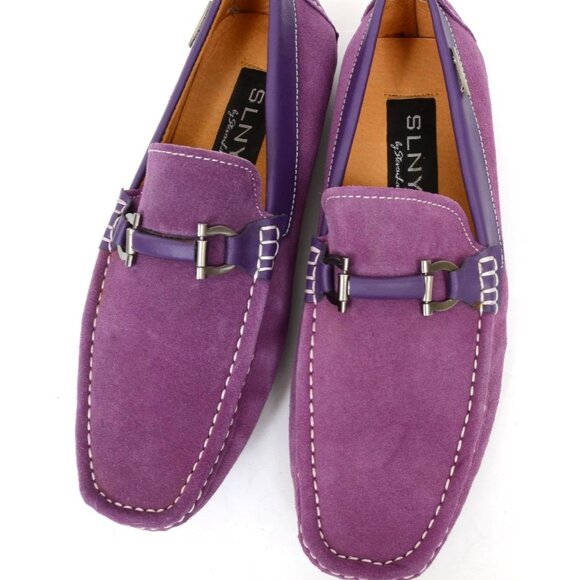 SLNY Purple Leather Silver Horsebit Slip On Driving Loafers Shoes Men\'s Size 9 main image 10